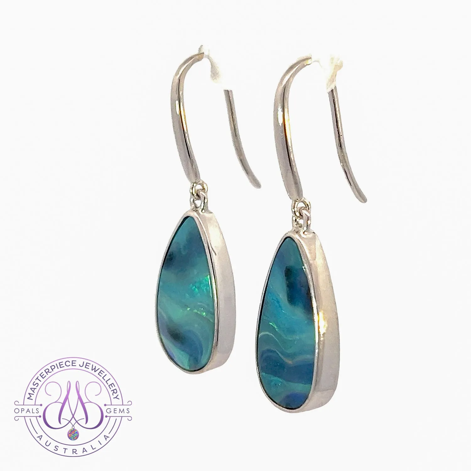 Pair of sterling silver Boulder Opal 12.36ct dangling earrings