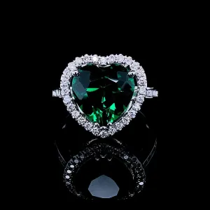 PREORDER | Heart Halo Green Emerald Gemstones Diamond Ring 14kt