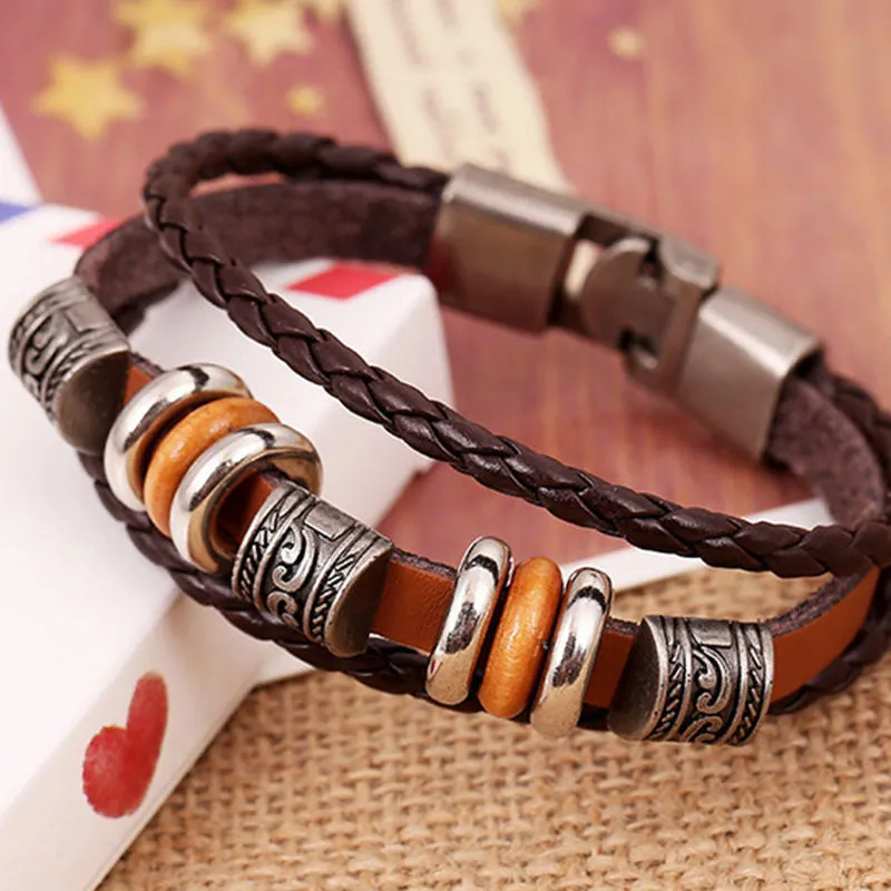 Pulseras Bracelets Man Jewelry Braided Skull Leather Bracelets