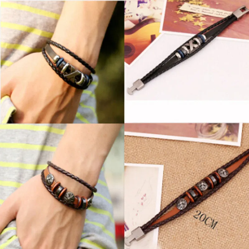 Pulseras Bracelets Man Jewelry Braided Skull Leather Bracelets