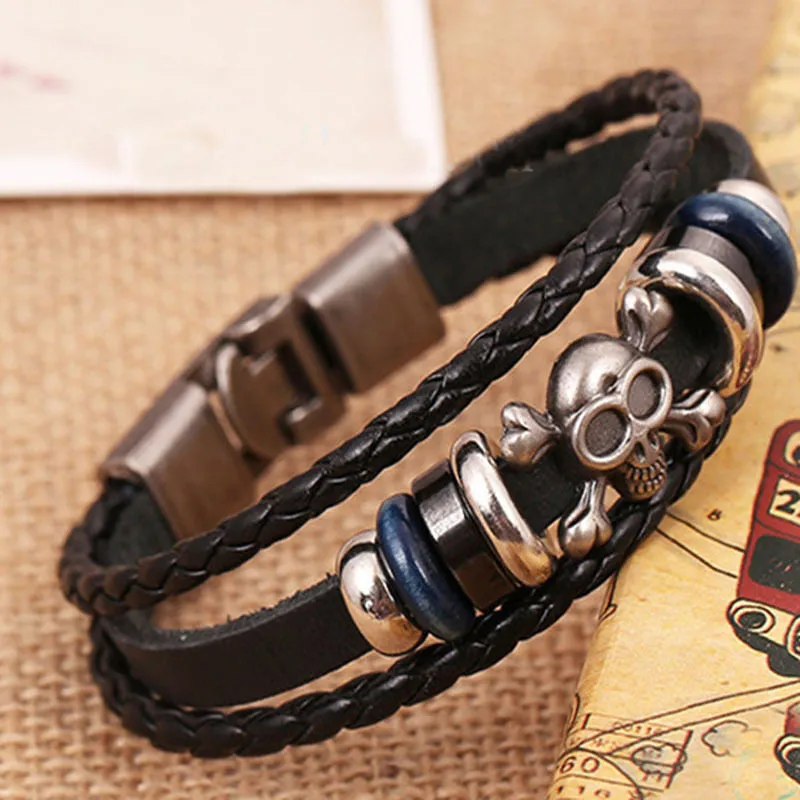 Pulseras Bracelets Man Jewelry Braided Skull Leather Bracelets