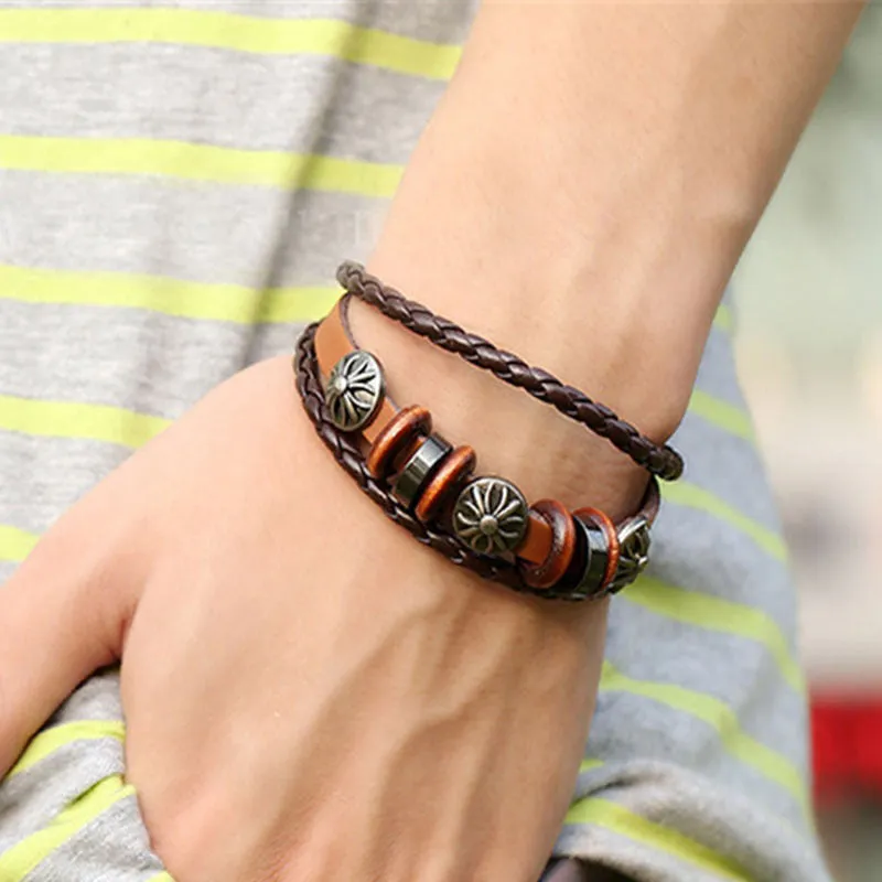 Pulseras Bracelets Man Jewelry Braided Skull Leather Bracelets