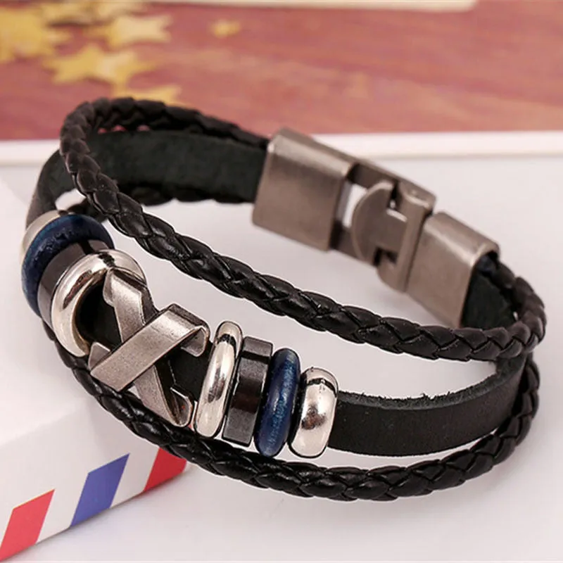 Pulseras Bracelets Man Jewelry Braided Skull Leather Bracelets