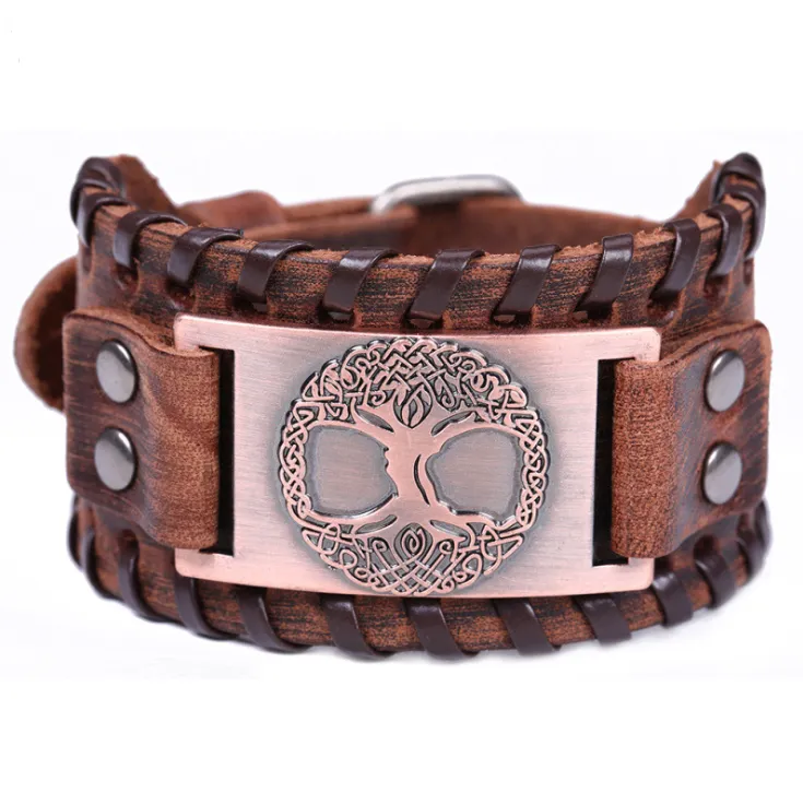 Punk Charm Braided Rope Leather Wide Alloy Cuff Bracelet