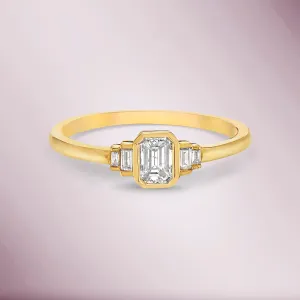 Ready to Ship Emerald Cut Diamond & Baguette Ring (0.44 ct.) Bezel Set in 14K Gold