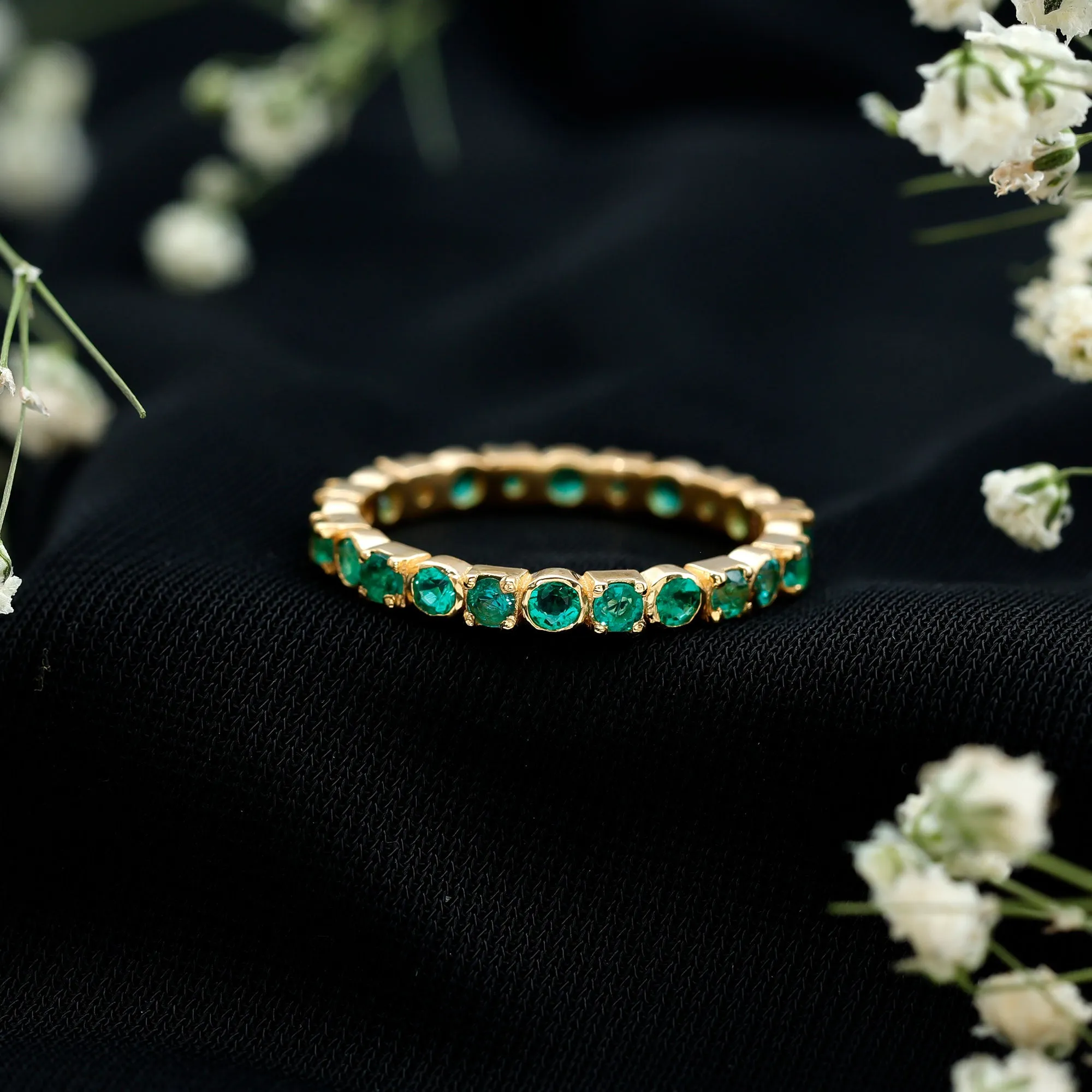 Real Emerald Geometric Full Eternity Ring