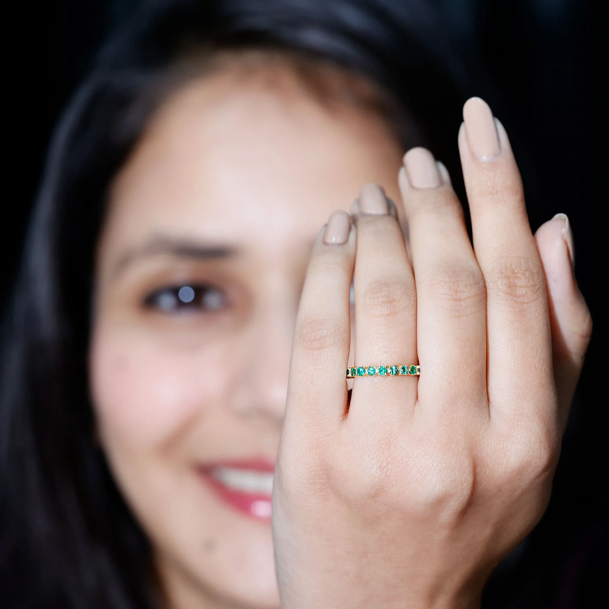 Real Emerald Geometric Full Eternity Ring