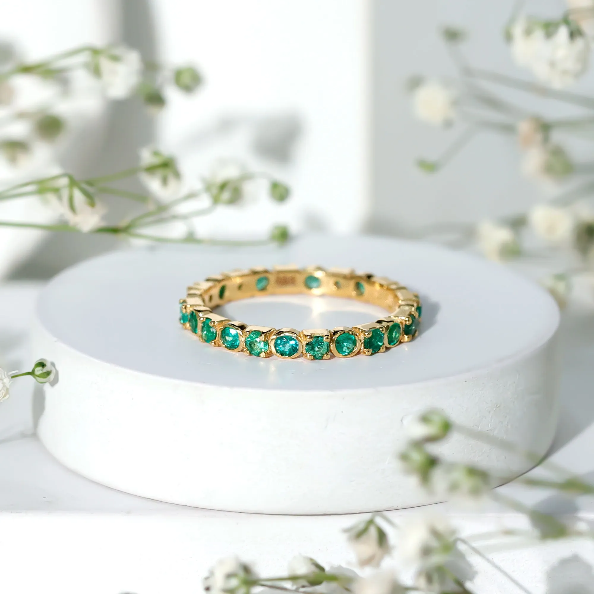 Real Emerald Geometric Full Eternity Ring