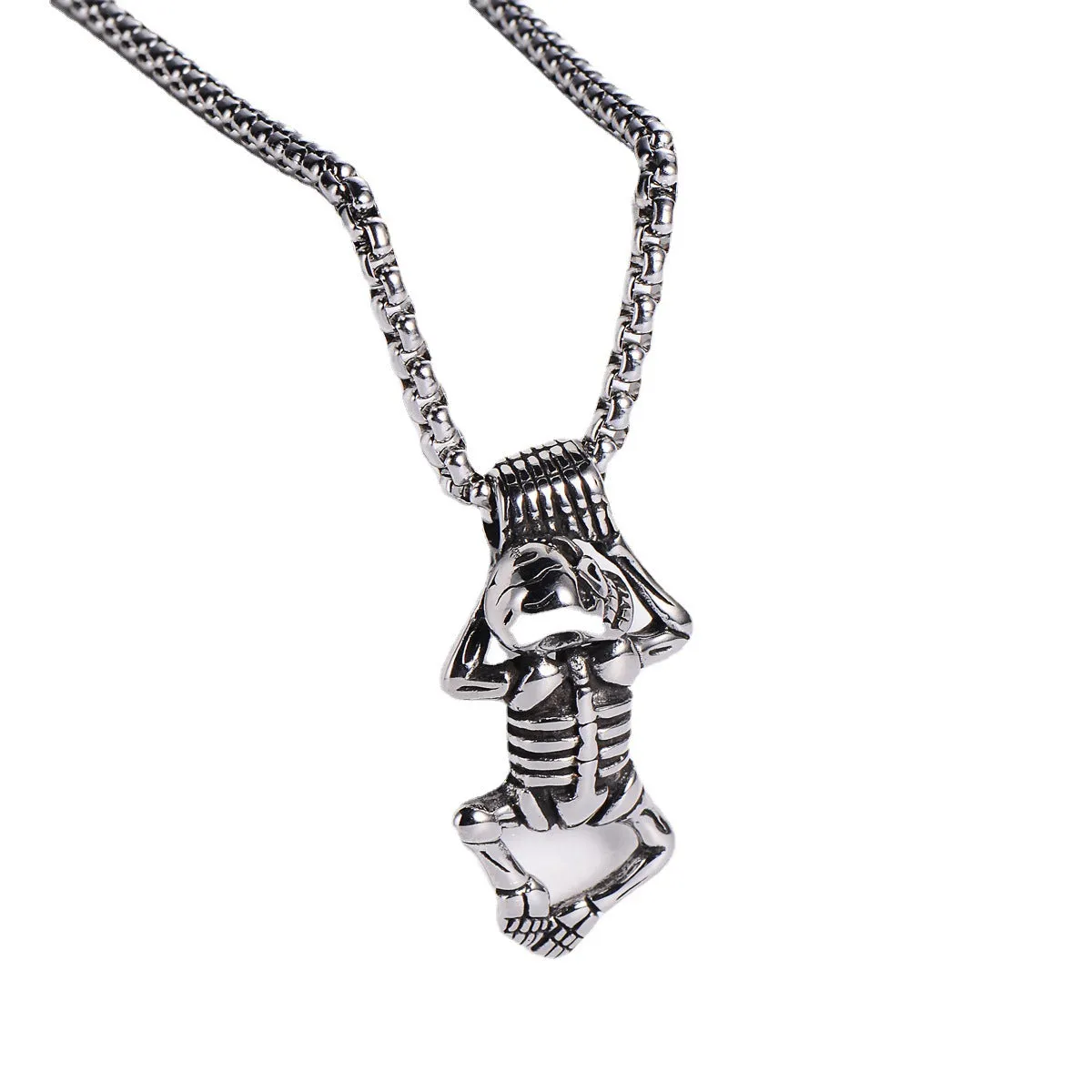 Retro Men Vintage Metal Skull Retro Geometric Vintage Chain Skull Stainless Steel Pendants