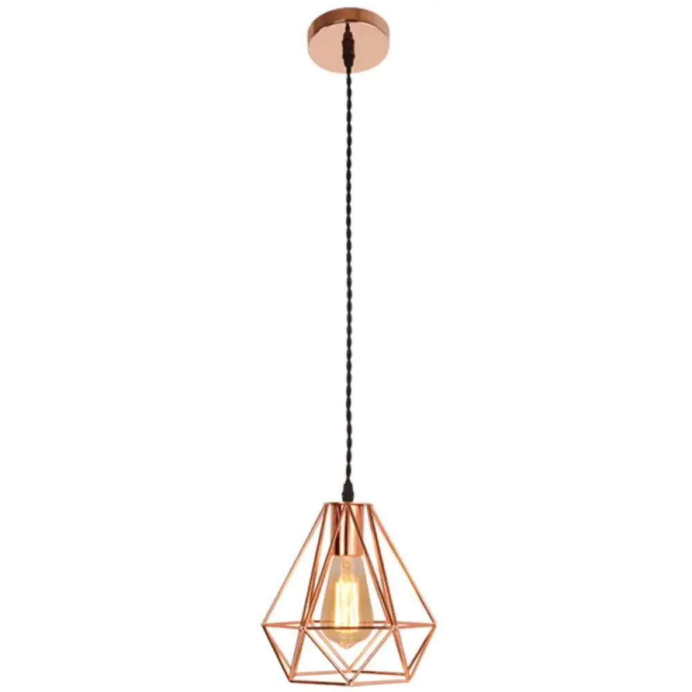 Rose Gold Diamond Iron Cluster Pendant - Post-Modern Restaurant Hanging Lamp