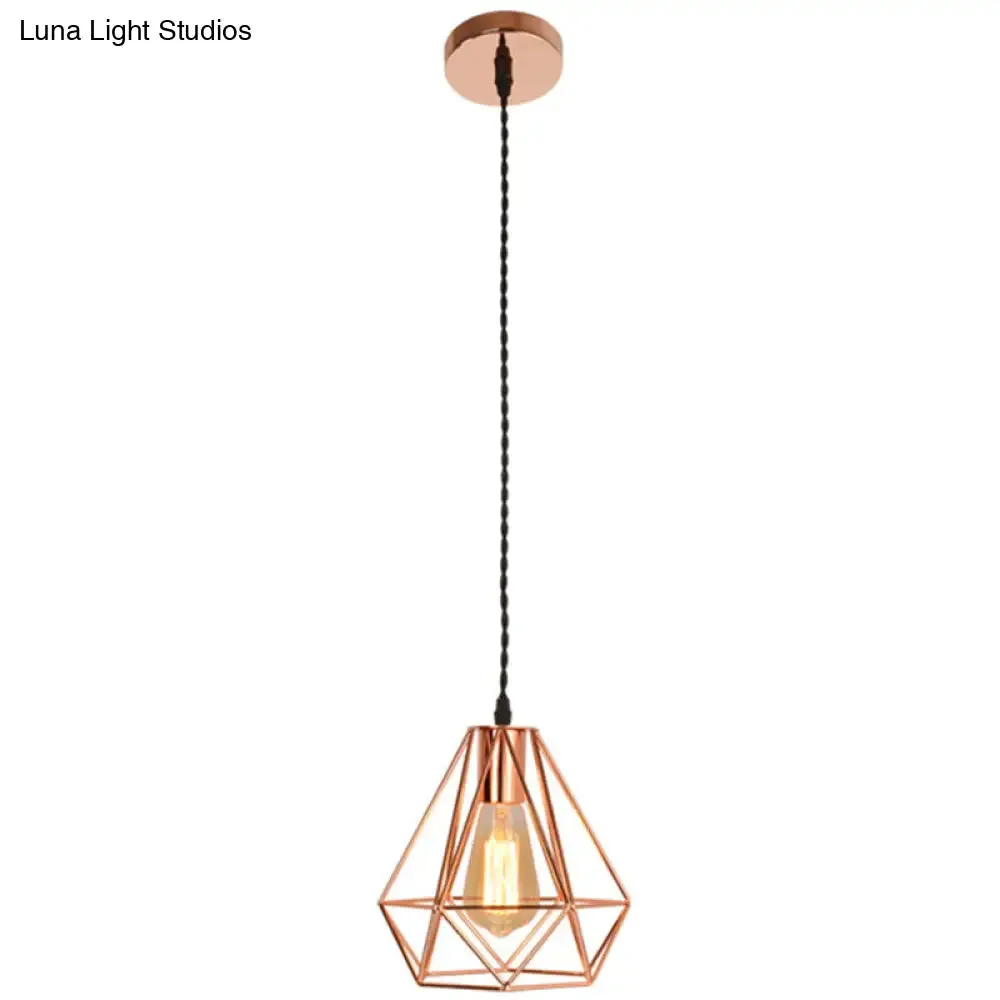 Rose Gold Diamond Iron Cluster Pendant - Post-Modern Restaurant Hanging Lamp