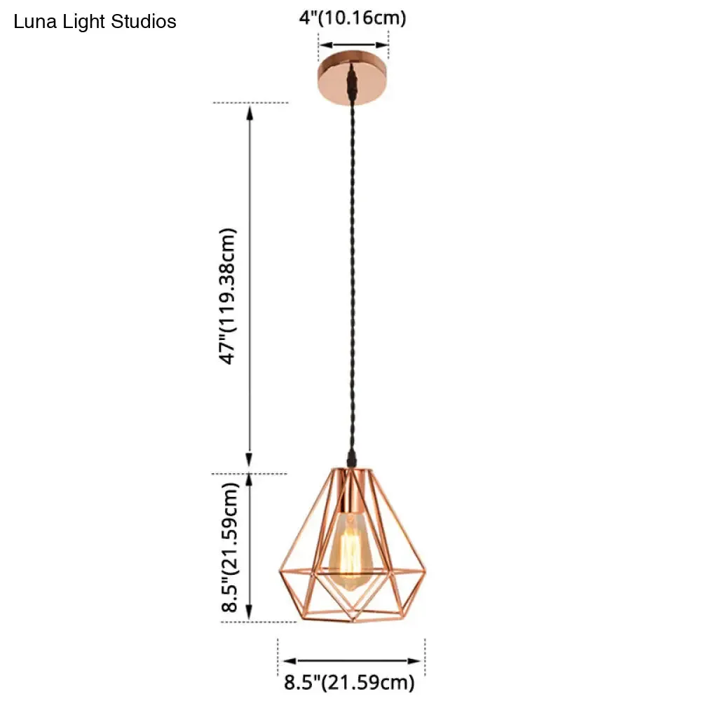 Rose Gold Diamond Iron Cluster Pendant - Post-Modern Restaurant Hanging Lamp