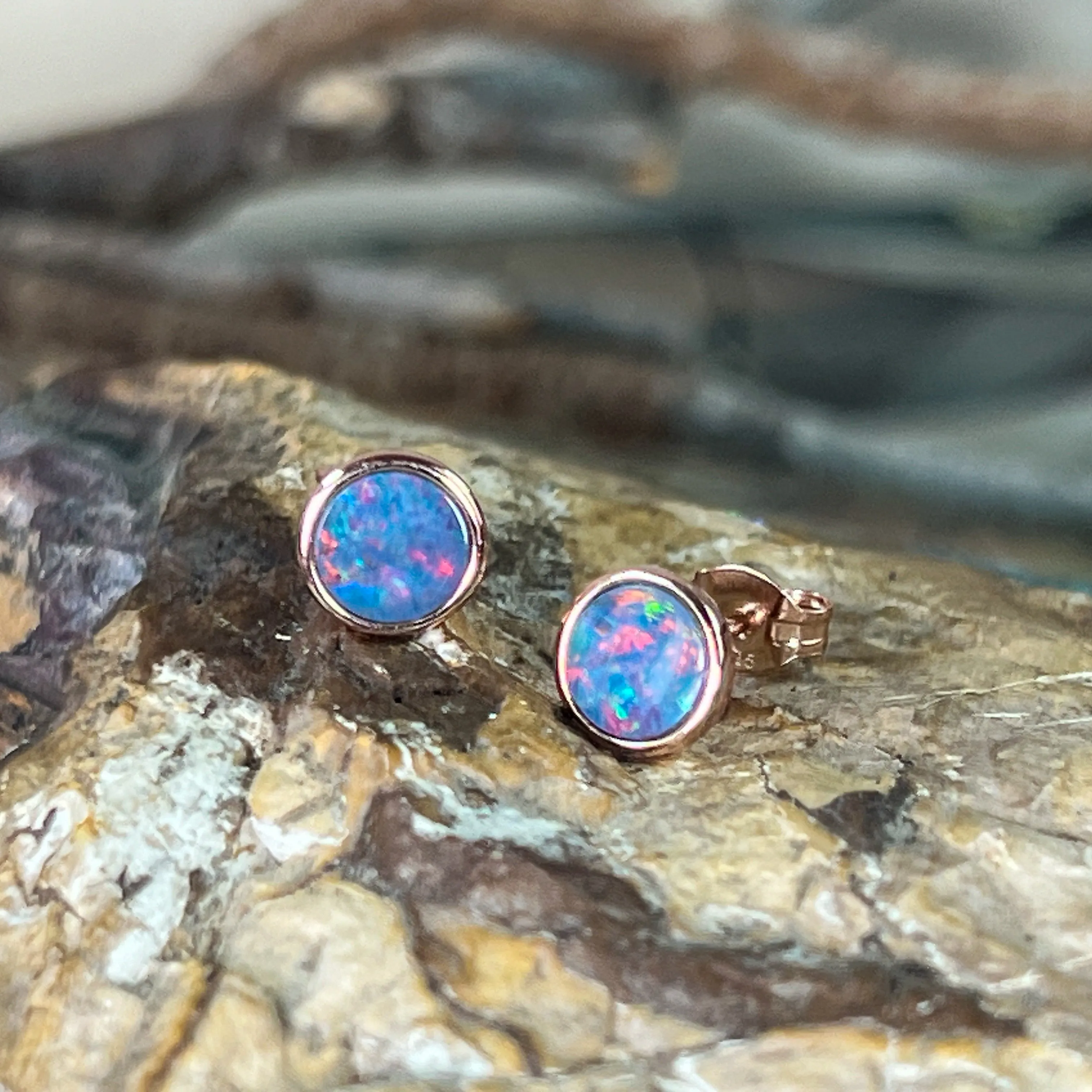 Rose Gold plated Silver 6.5mm Round Opal doublet studs