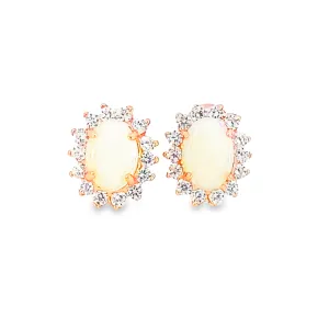 Rose Gold plated silver 7x5mm White Opal cluster earrings