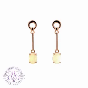 Rose Gold plated Silver dangling claw set White Opal earrings