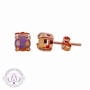 Rose Gold plated Sterling Silver 5mm Round Light Opal claw studs