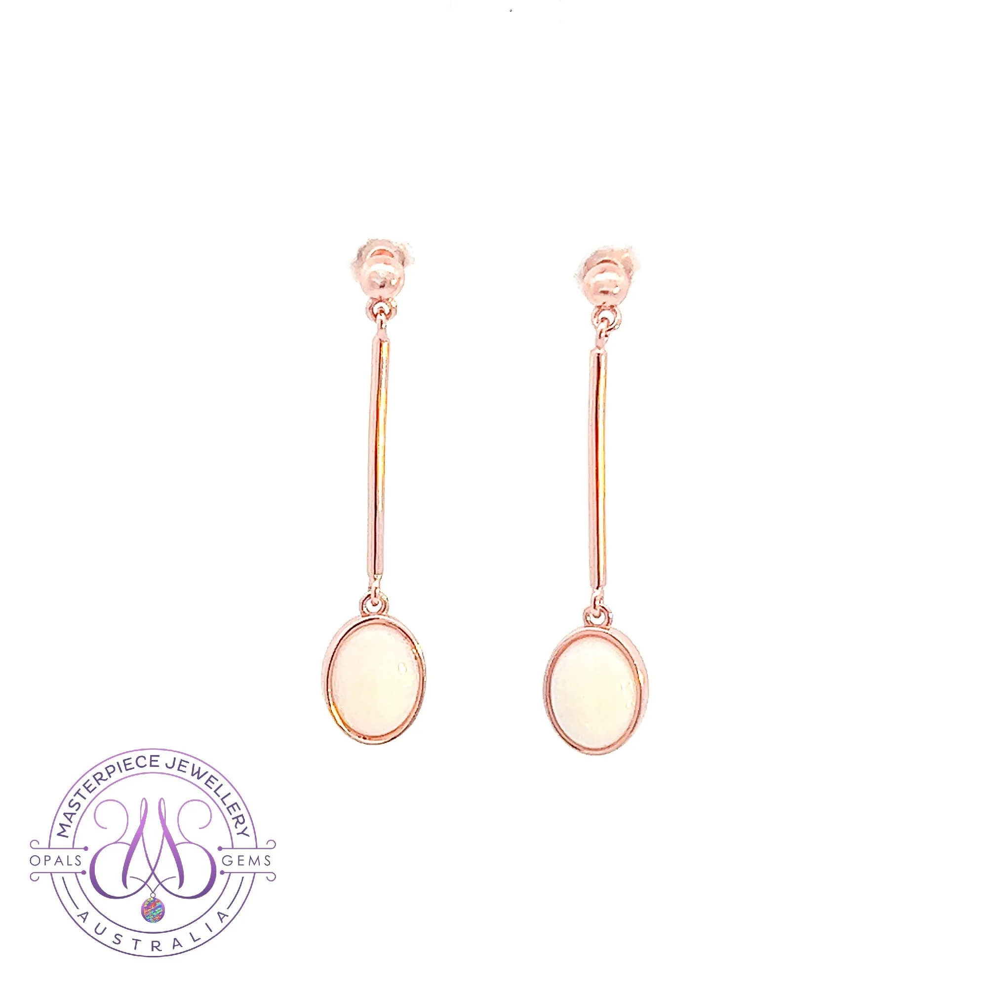 Rose Gold plated Sterling Silver White Opal dangling bar style earrings