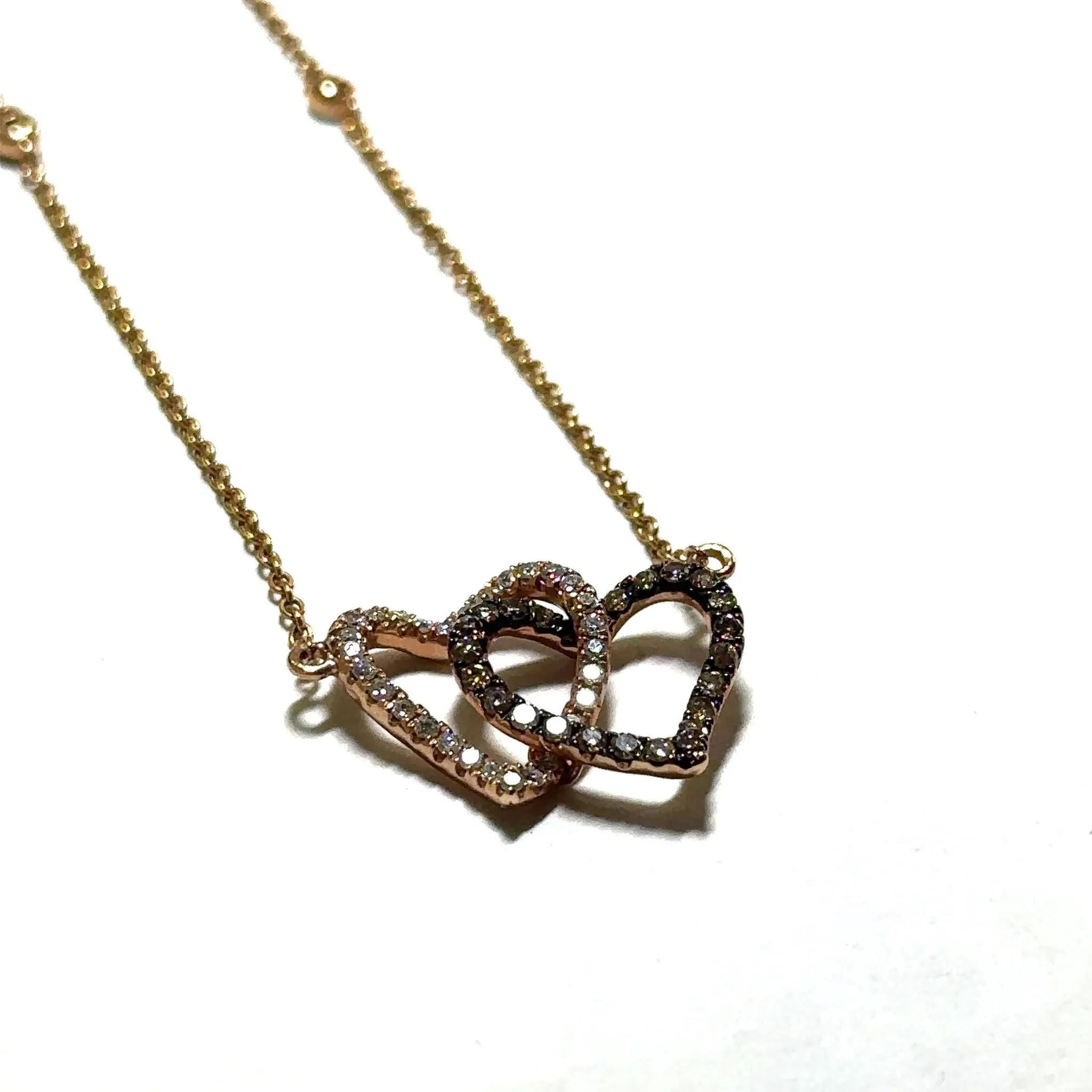 Rose Gold Twin Hearts Diamond Pendant with Accent Stones