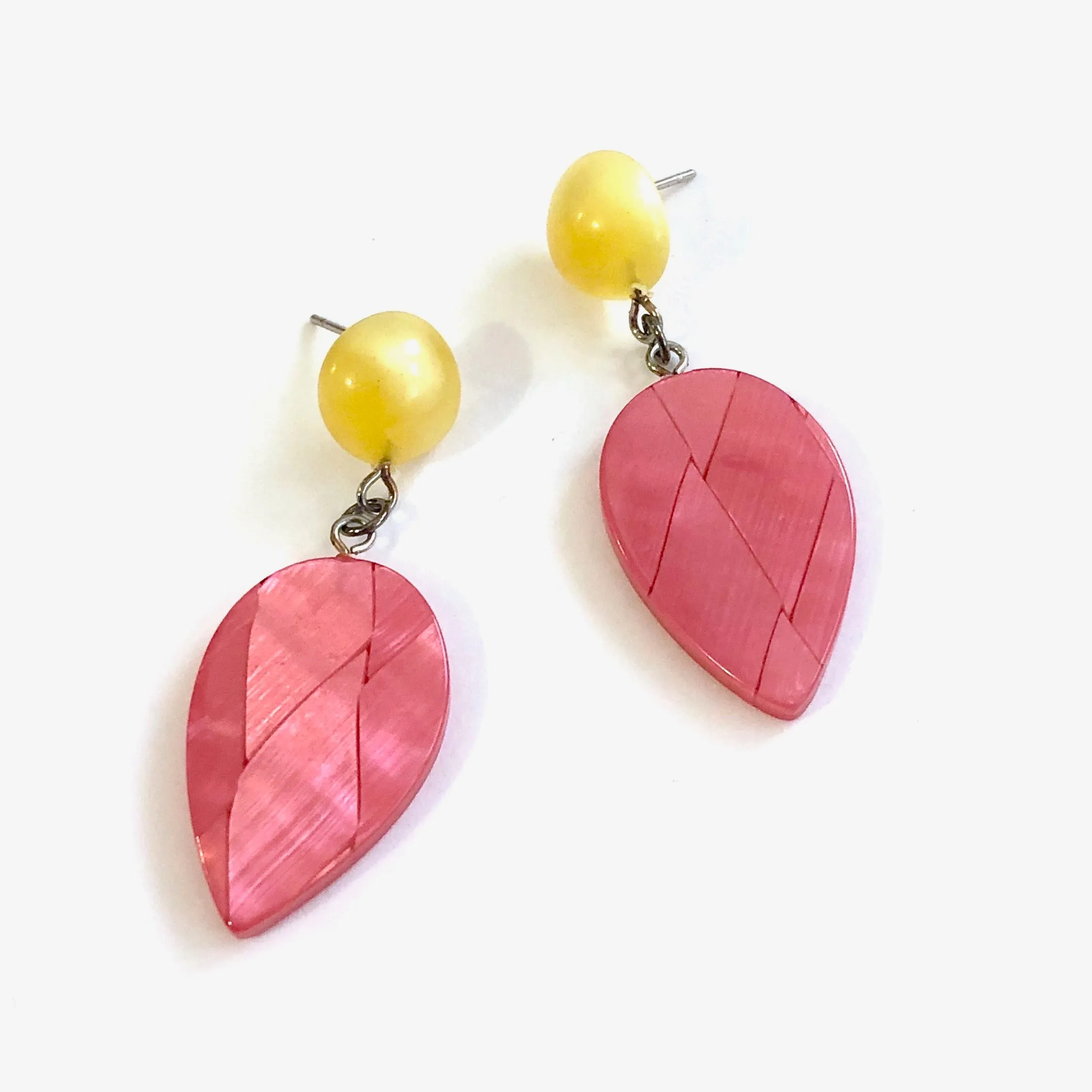 Rose Pink & Golden Yellow Moonglow Retro Geo Drop Earrings