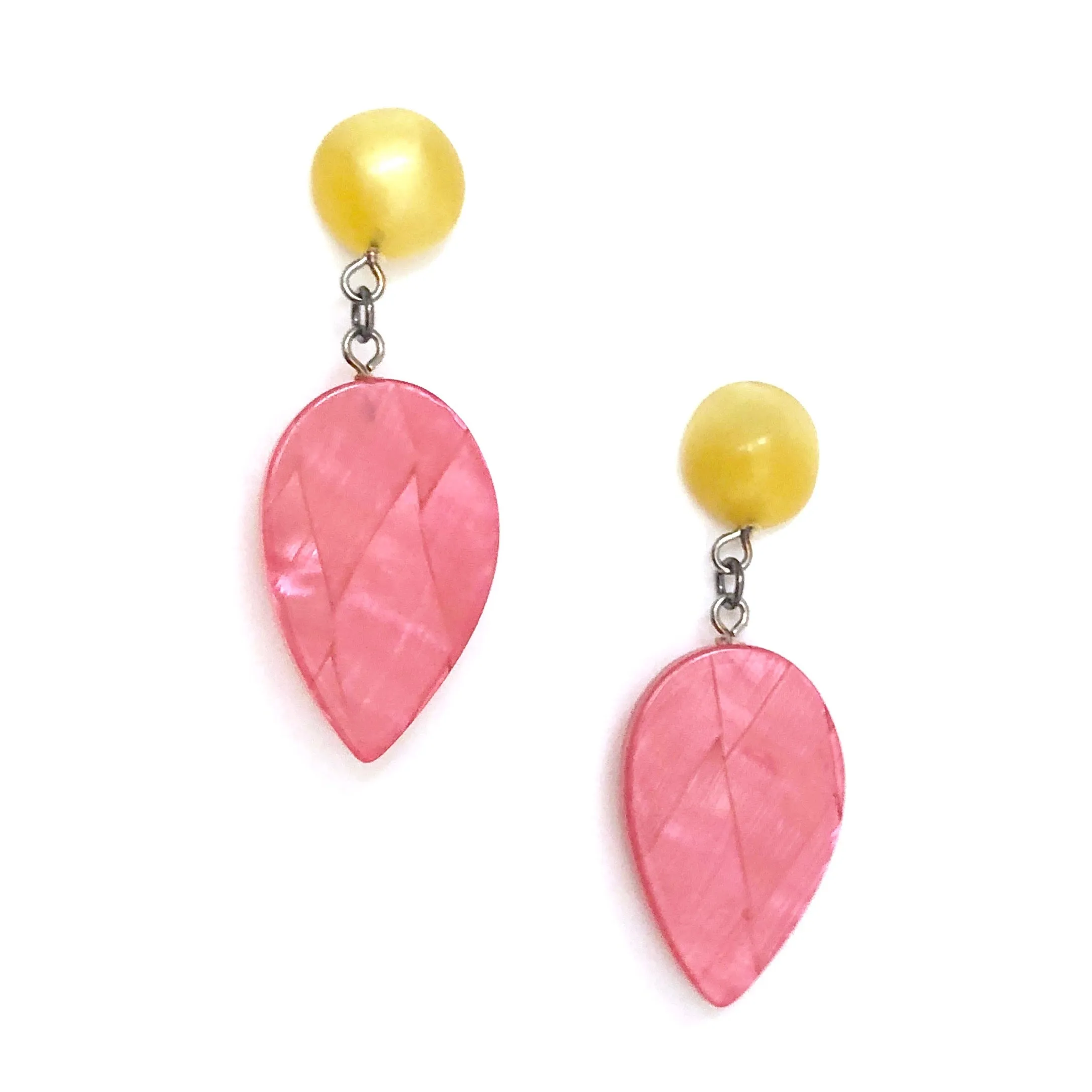 Rose Pink & Golden Yellow Moonglow Retro Geo Drop Earrings