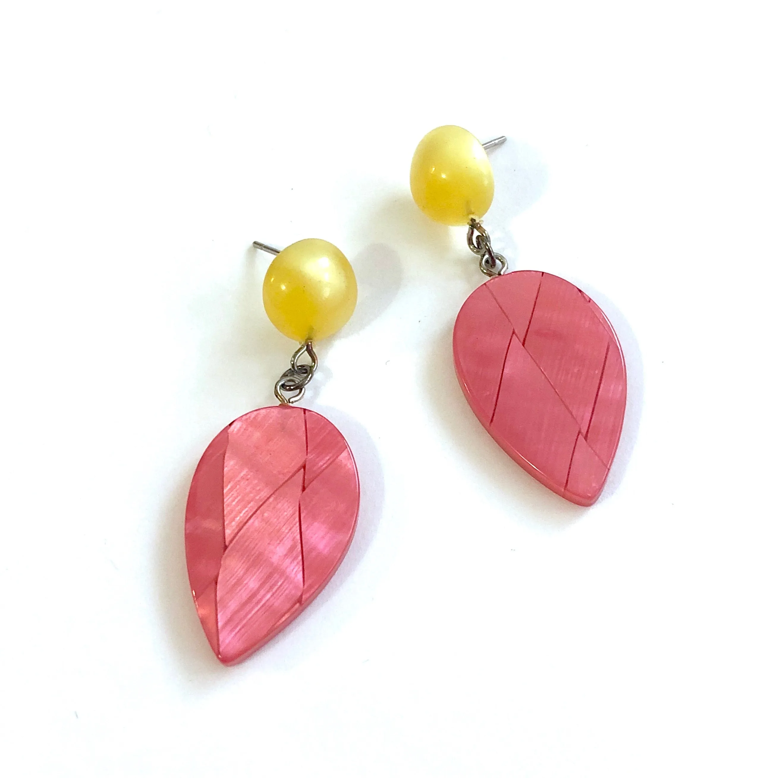 Rose Pink & Golden Yellow Moonglow Retro Geo Drop Earrings