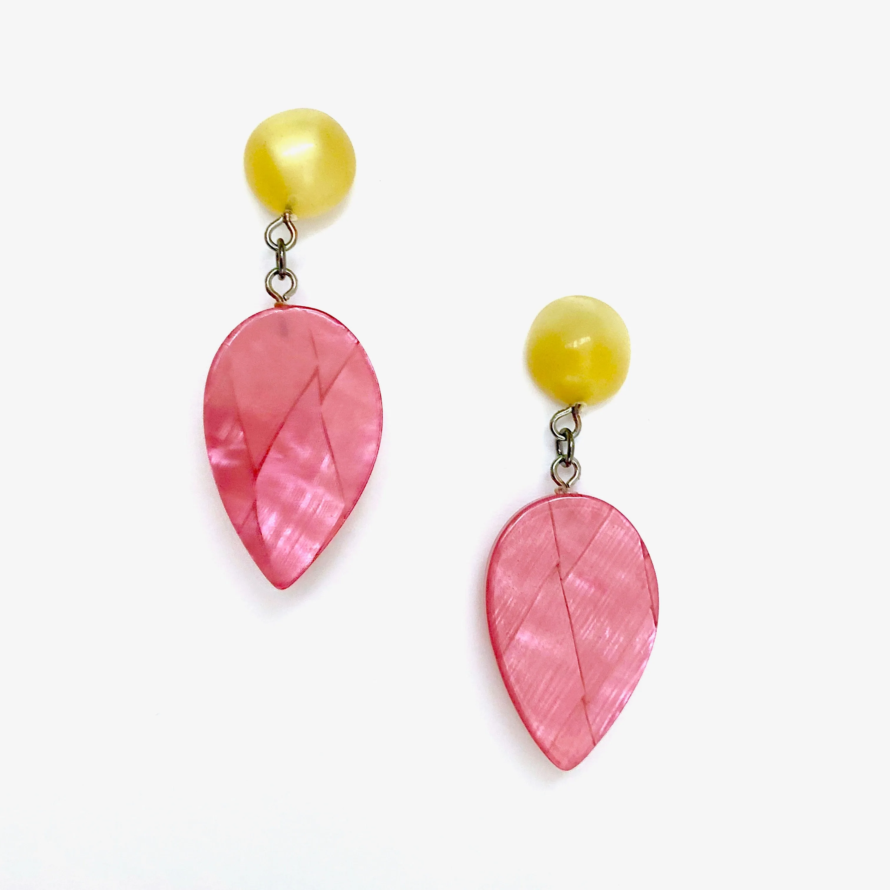 Rose Pink & Golden Yellow Moonglow Retro Geo Drop Earrings