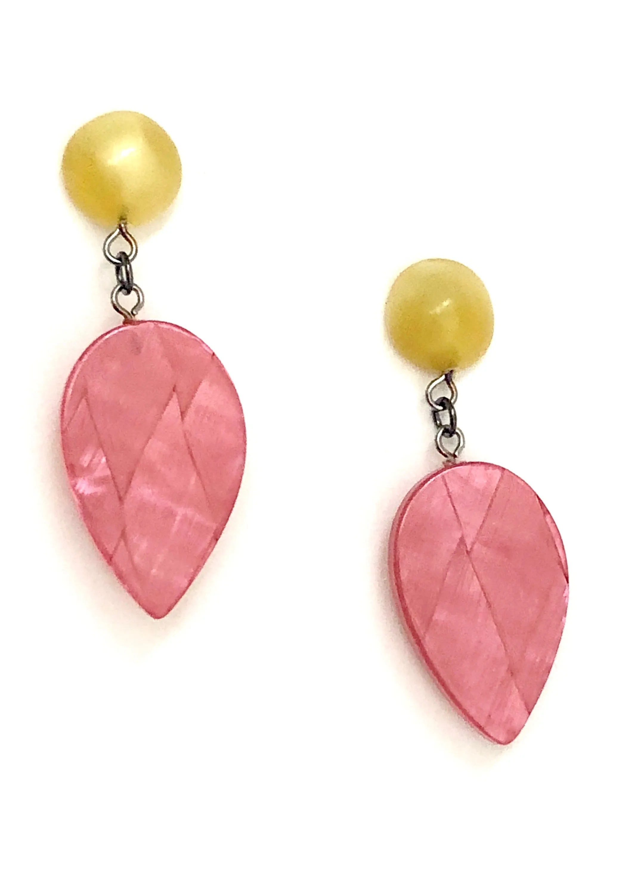 Rose Pink & Golden Yellow Moonglow Retro Geo Drop Earrings