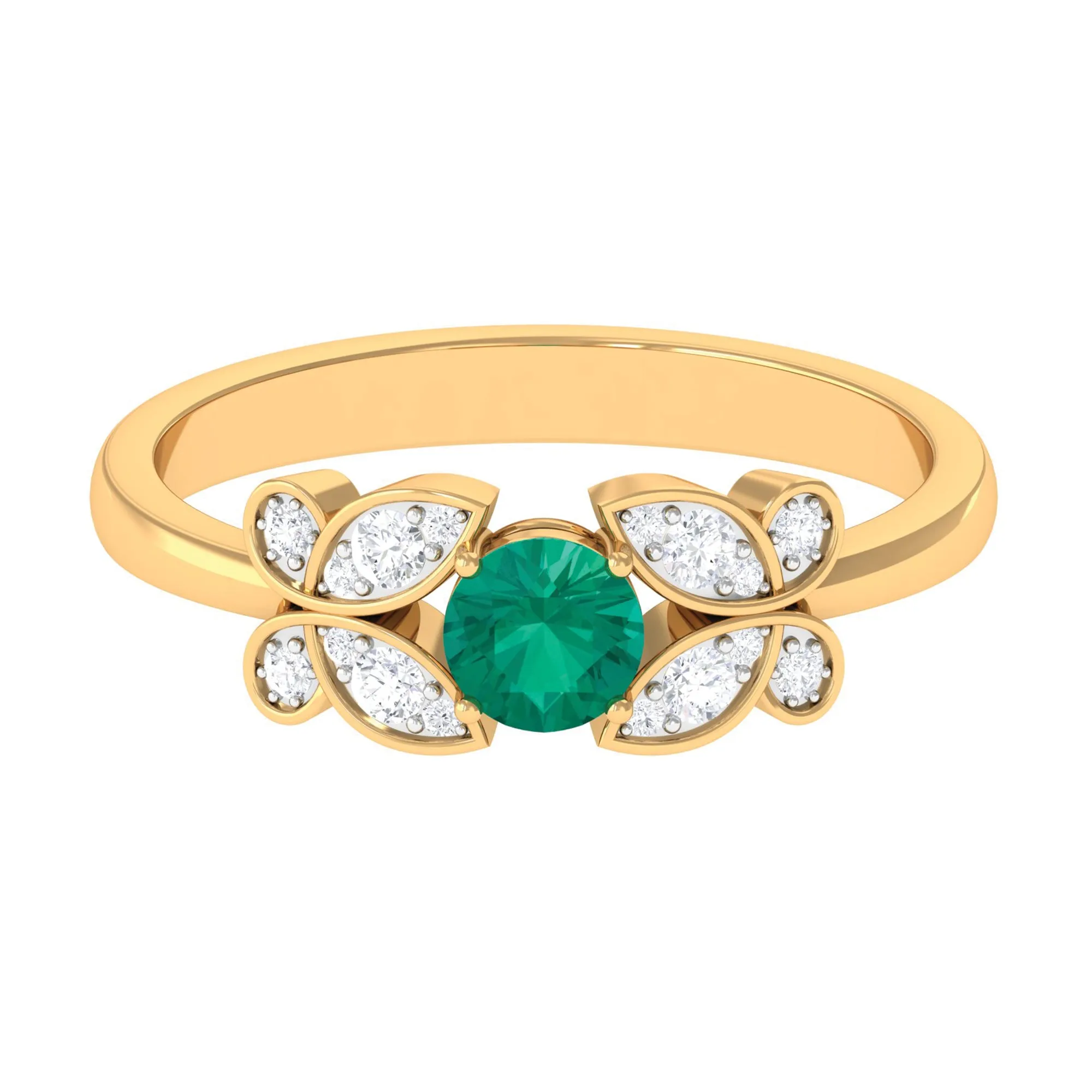 Round Emerald Butterfly Engagement Ring with Diamond