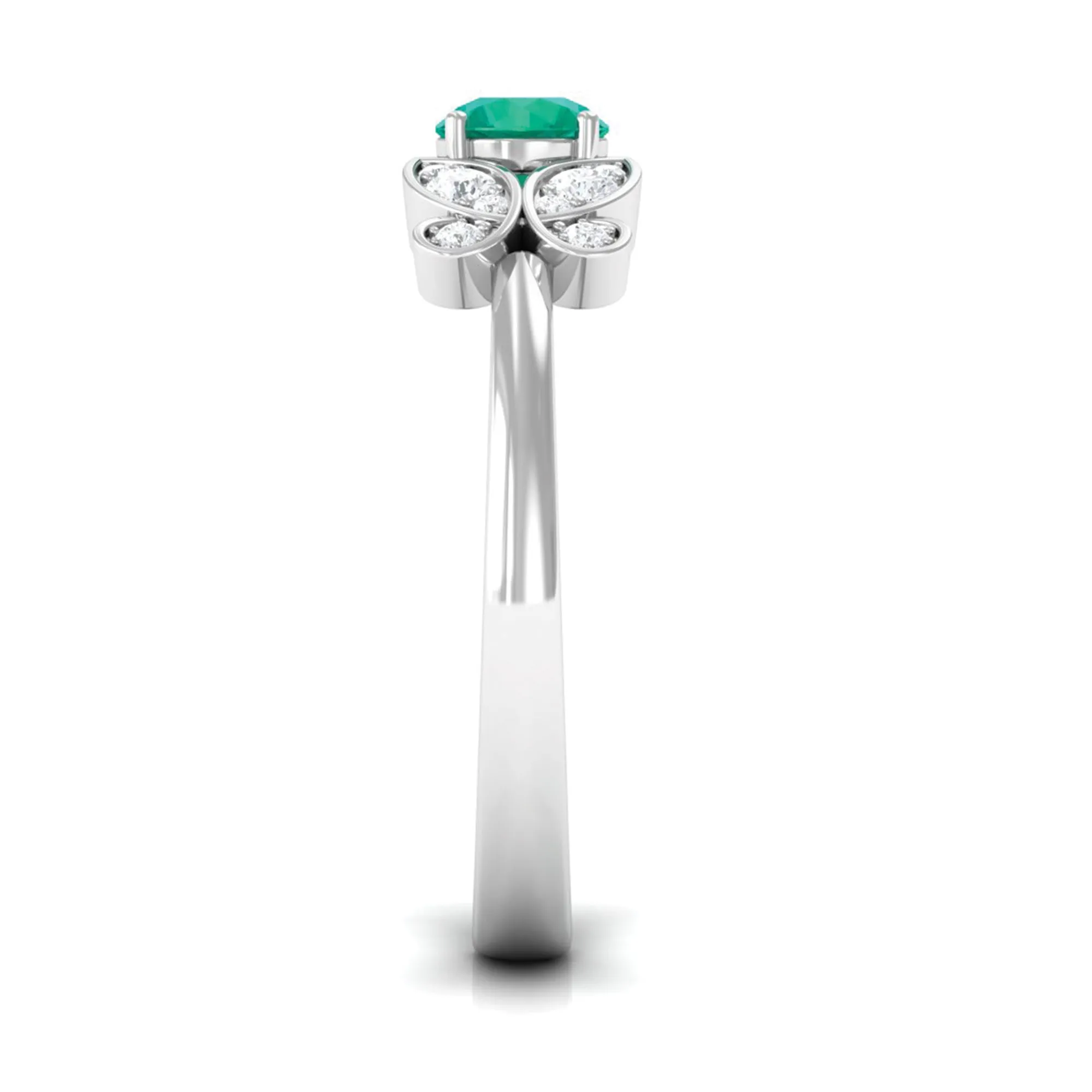 Round Emerald Butterfly Engagement Ring with Diamond