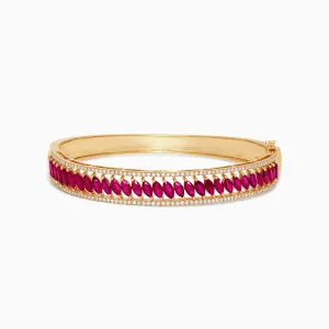 Ruby Royale 14K Yellow Gold Marquise Cut Ruby and Diamond Bangle, 6.25 TCW