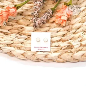 Sarah Bowannie | Zuni Handmade Sterling Silver and Opal Circle Stud Earrings