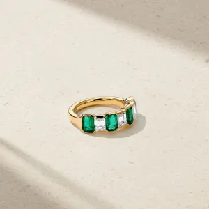 Sculpted Emerald Cut Emerald and Diamond Alternating Band