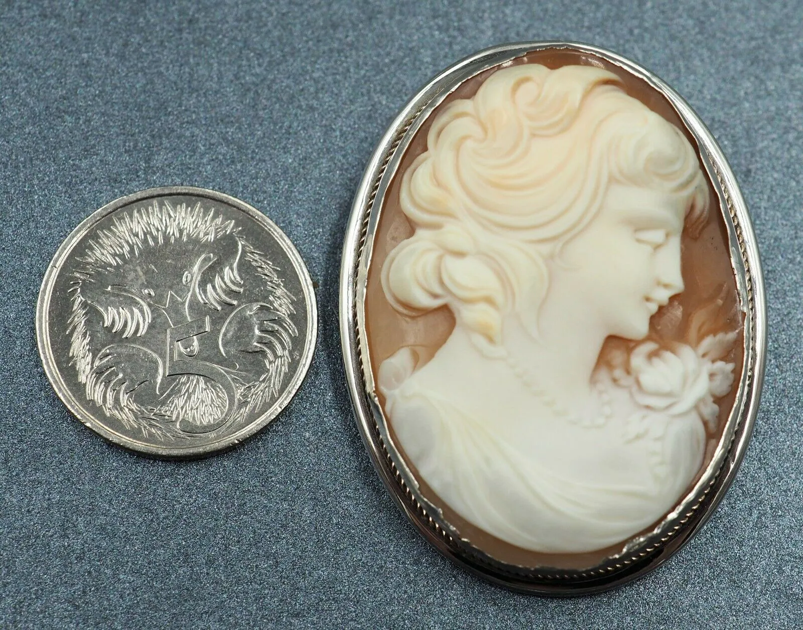 Shell Cameo 800 Sterling Silver Brooch/Pendant