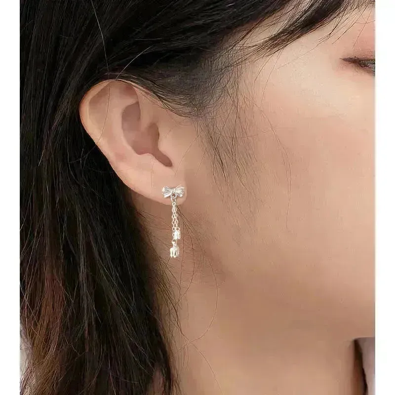 Silver Drop Earrings Tassel Bone Stud Earrings