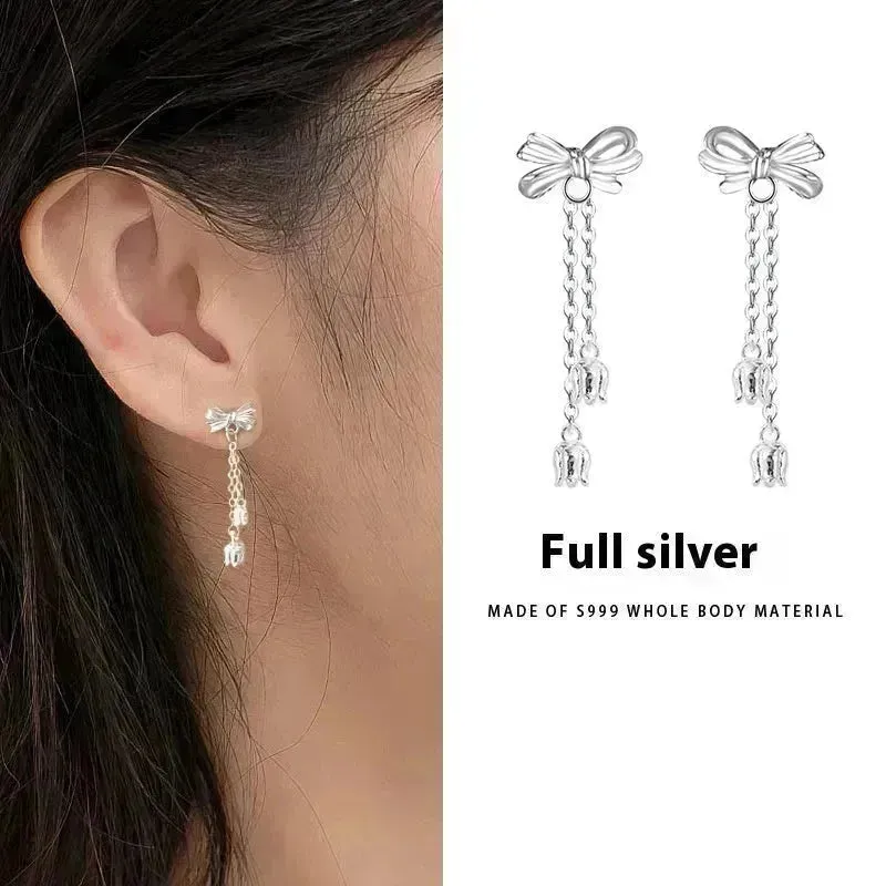 Silver Drop Earrings Tassel Bone Stud Earrings