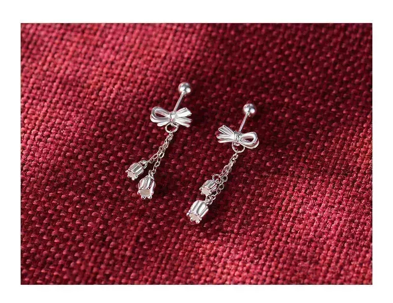 Silver Drop Earrings Tassel Bone Stud Earrings