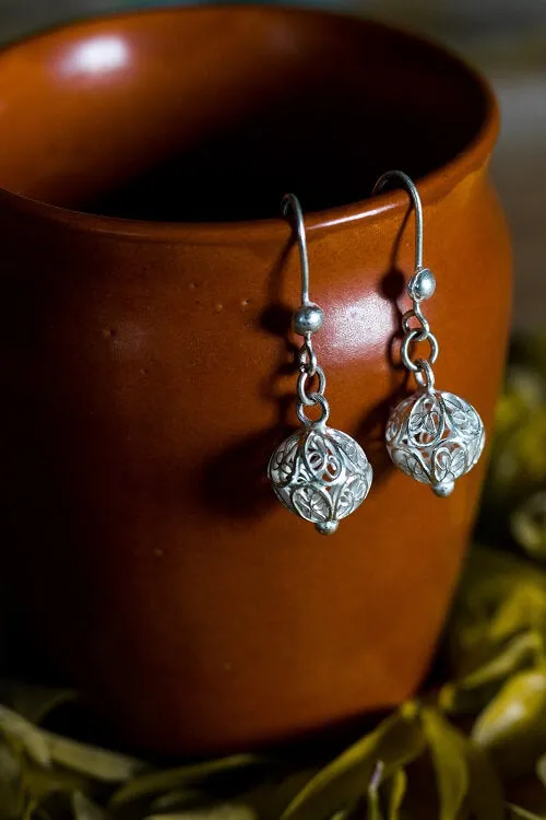 Silver Linings "Bead" Silver Filigree Handmade Dangle Earrings