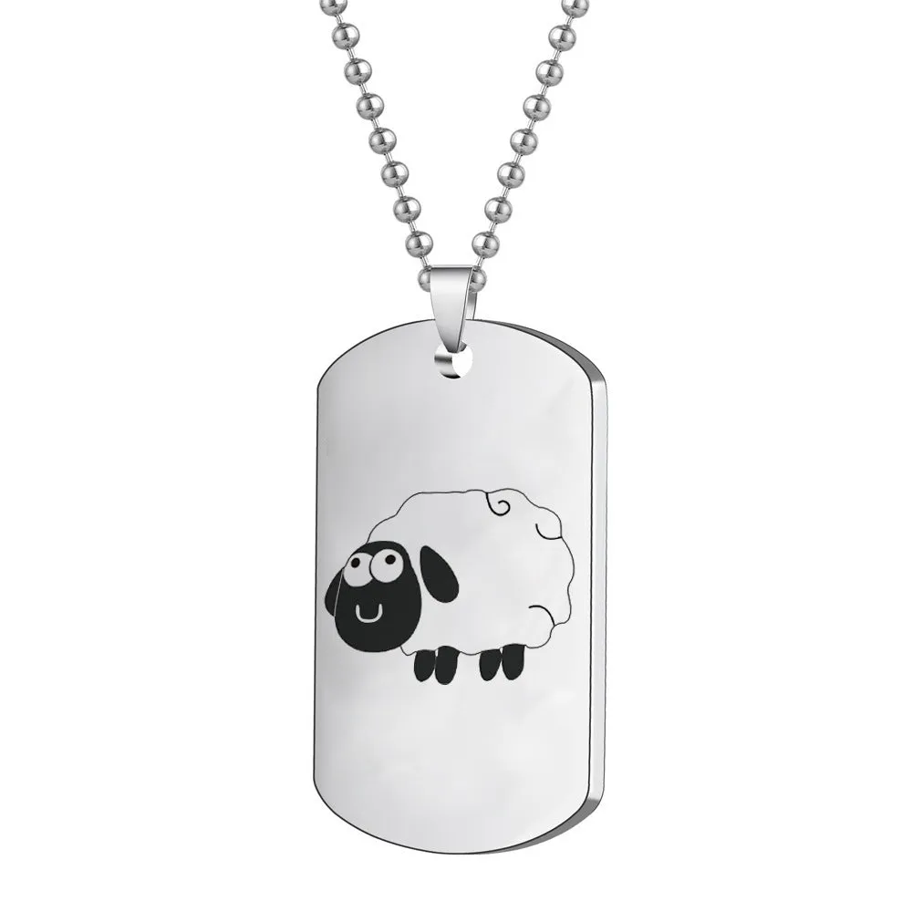 SISSLIA Popular Stainless Steel Fashion Simple Rectangular Pendant Animal Necklace For Men Women Hip Hop Jewelry