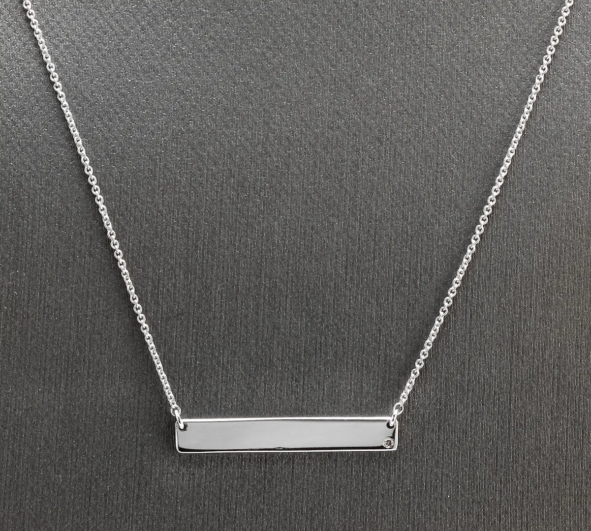 Splendid 14k Solid White Gold Bar Necklace with Diamond Accent