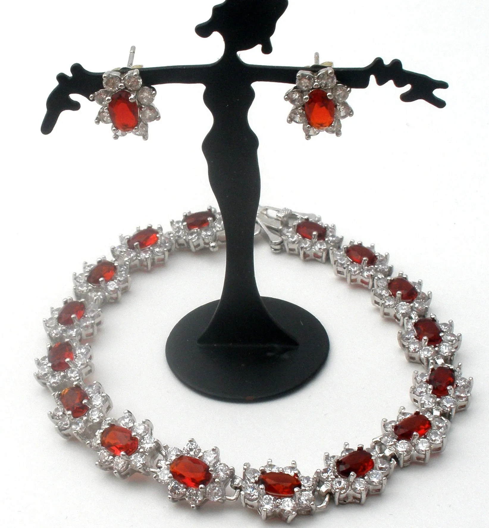 Stauer Red Cubic Zirconia Bracelet & Earrings 925