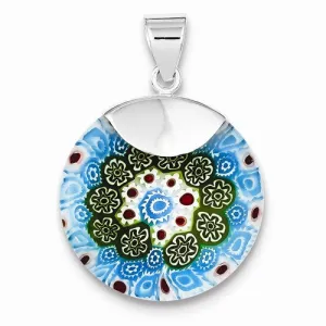 Sterling Silver Blue & Green Glass Polished Fancy Round Pendant