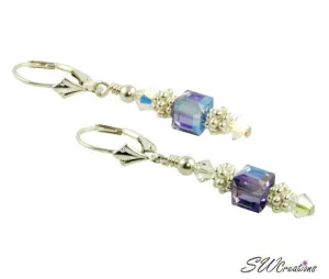 Tanzanite Purple Cube Crystal Earrings