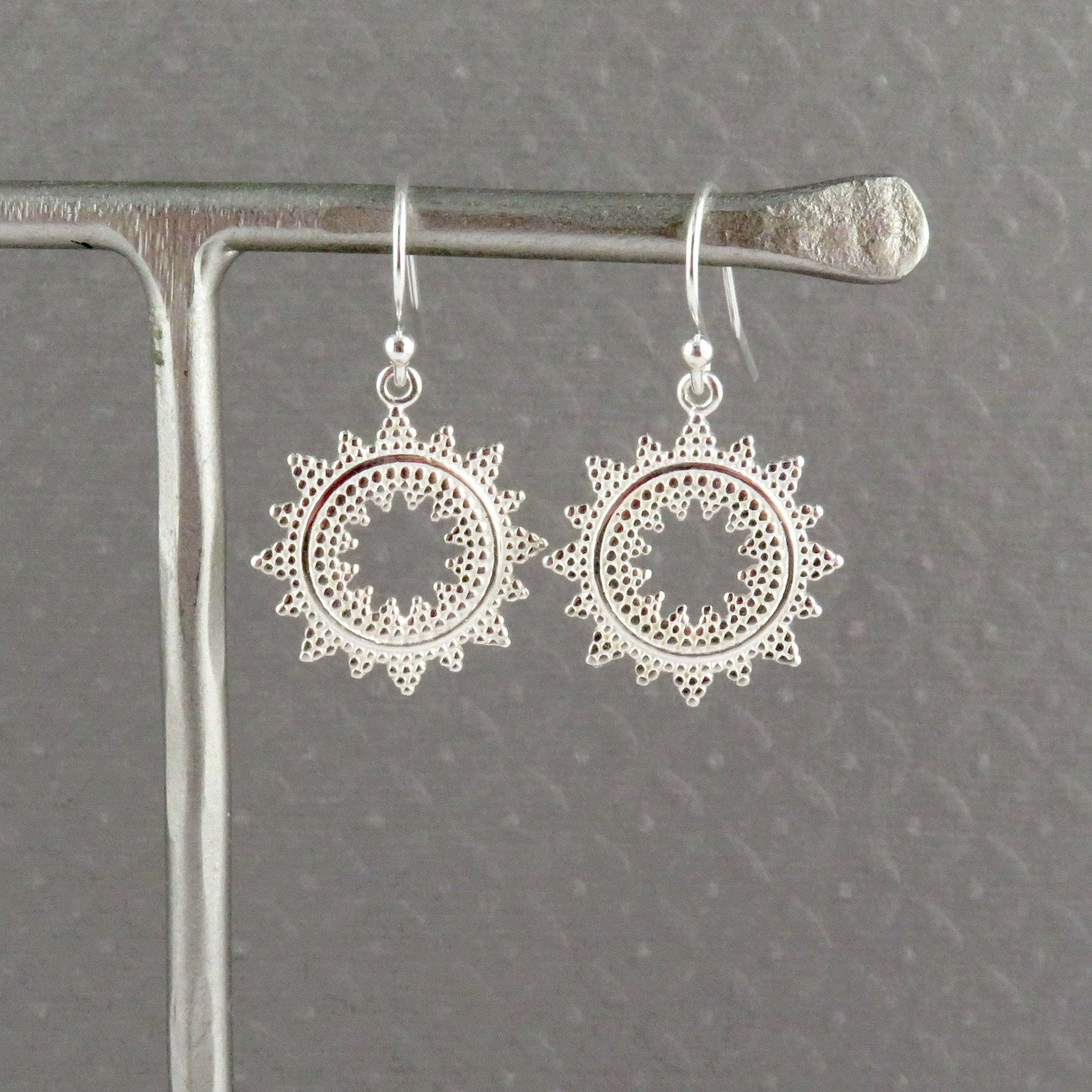 Textured Starburst Earrings - Silver