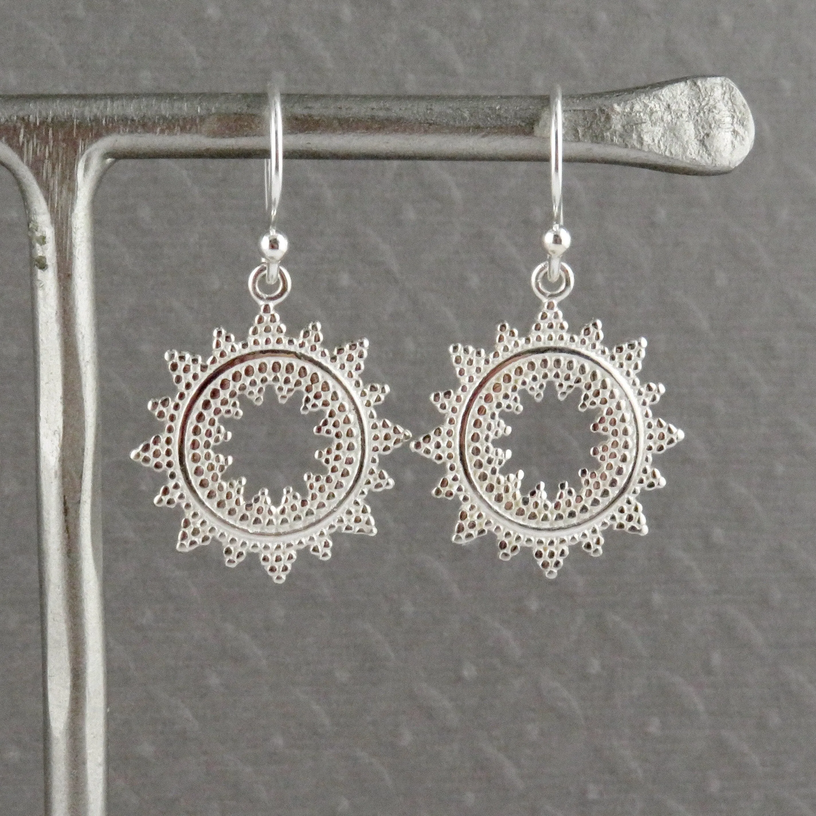 Textured Starburst Earrings - Silver