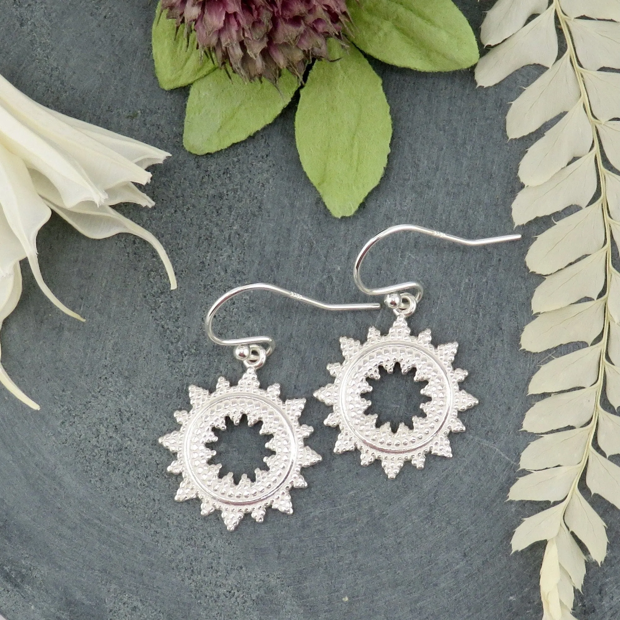 Textured Starburst Earrings - Silver