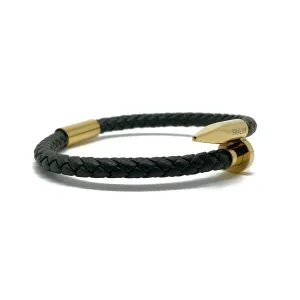 The Army Green and Gold Plated Nail Leather Bracelet