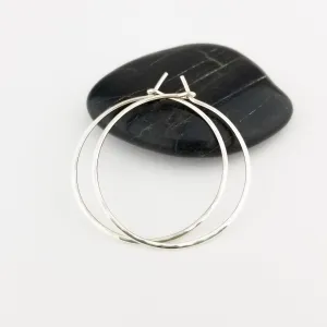 Thin Hammered Silver Hoop Earrings