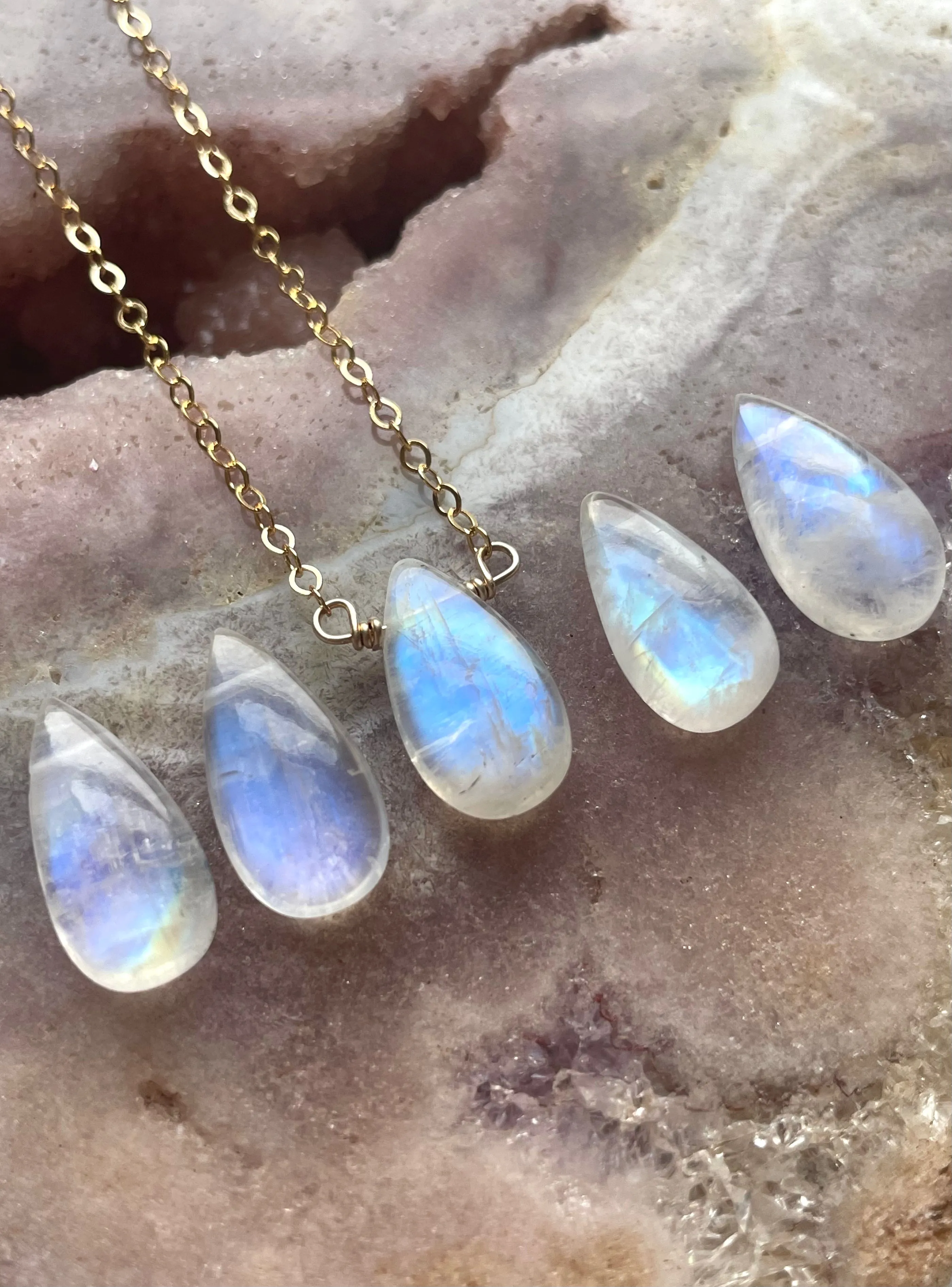 Tiny Rainbow Moonstone Pendant Necklace Sterling Silver or Gold Filled