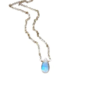 Tiny Rainbow Moonstone Pendant Necklace Sterling Silver or Gold Filled