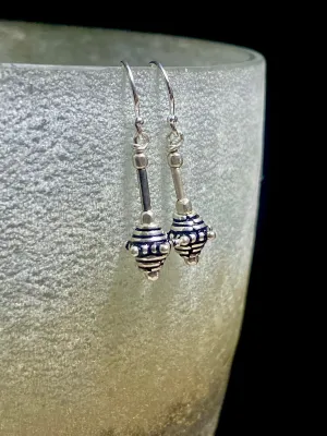 Very Petite Silver Drop Tribal Earrings